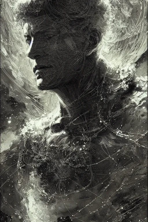 Prompt: portrait of a cosmic man, pen and ink, intricate line drawings, by craig mullins, ruan jia, kentaro miura, greg rutkowski