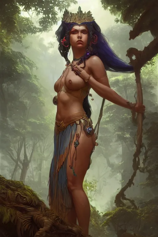 Image similar to goddess of the amazon twilight, highly detailed, digital painting, artstation, concept art, smooth, sharp focus, illustration, unreal engine 5, 8 k, art by artgerm and greg rutkowski and edgar maxence