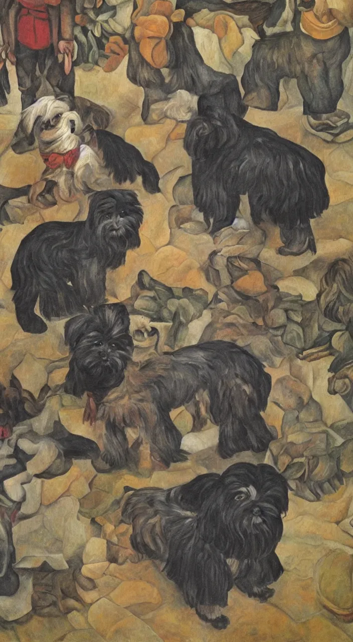 Image similar to a havanese dog in mexico, painting by diego rivera