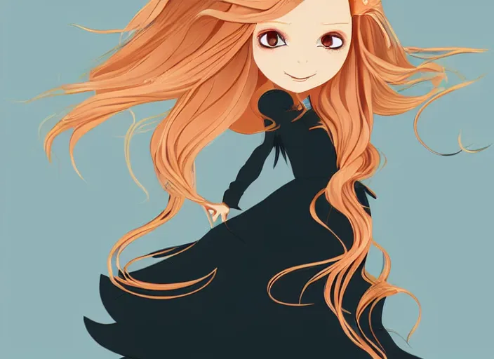 Image similar to little girl with long blonde hair dressed as a witch. clean cel shaded vector art. shutterstock. behance hd by lois van baarle, artgerm, helen huang, by makoto shinkai and ilya kuvshinov, rossdraws, illustration, art by ilya kuvshinov