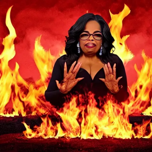 Image similar to demon oprah surrounded by flames