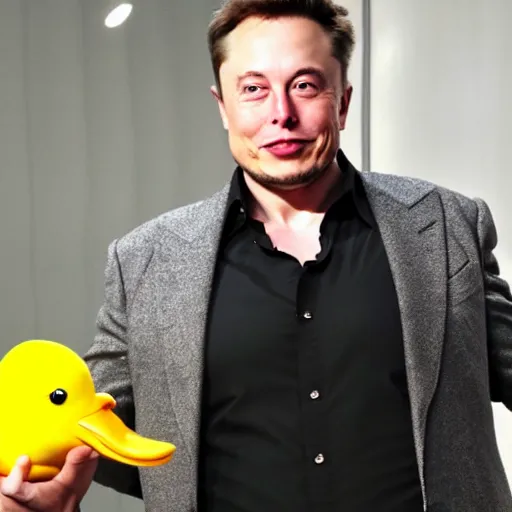 Image similar to elon musk holding a yellow duck