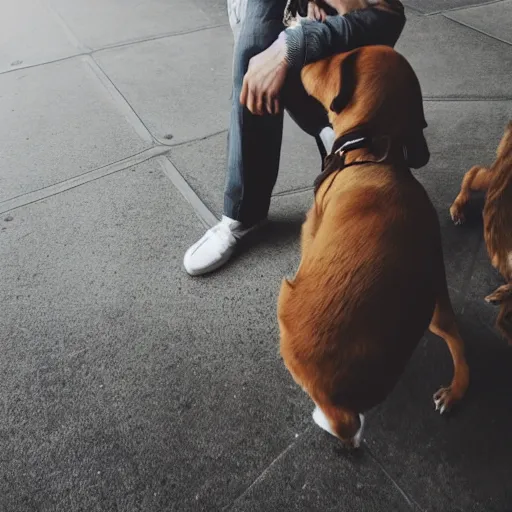 Prompt: [ selfie ]!!! of a man [ caressing a dog ]!!, trending on unsplash, 4 k photorealism, intricately detailed