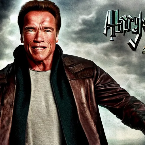 Prompt: Arnold Schwarzenegger as Harry Potter, 4k movie screen capture, high detail