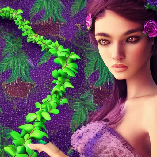 Image similar to the most perfect individual person in the world, high beauty vine, artstation, ample lighting, flower mosaic, dna, intense fantasy