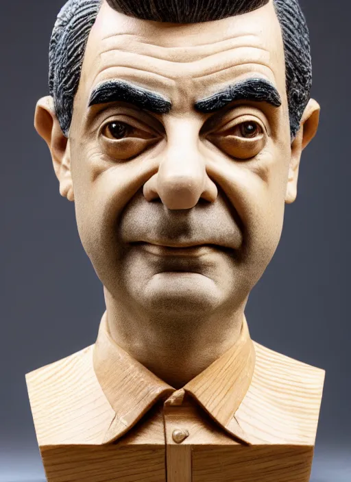 Prompt: high intricate bust of rowan atkinson, 1 9 7 0 carved from wood in baroque style, studio light, maria panfilova, andrea savchenko, mike kime, ludovic plouffe, qi sheng luo, oliver cook, trending on artstation