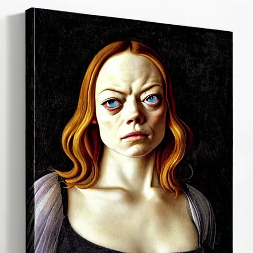 Image similar to emma stone as gollum, elegant portrait by sandro botticelli, detailed, symmetrical, intricate