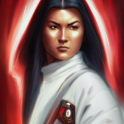Image similar to steven seagal female, jedi master, wearing the traditional jedi robe, beautiful and uniquely odd looking, detailed symmetrical close up portrait, intricate complexity, in the style of artgerm and ilya kuvshinov, magic the gathering, star wars art