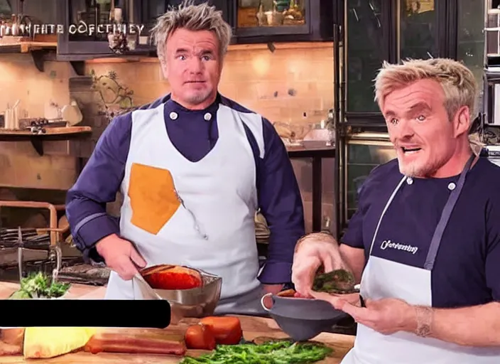 Prompt: Joseph joestar on a cooking show with gordon ramsey