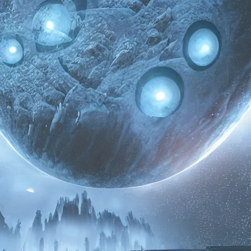 Image similar to dandy waovered in a quaint suburban neighborhood. coquitlam, west virginia tech university, 4 6 0 7 a beautiful vr 3 d sci - fi painting of an ominous luminous alien planet covered in snow and fog. 4 k resolution