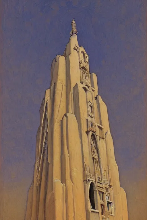 Image similar to painted tower of the queen, by Sylvain Sarrailh and Nicholas Roerich and jean delville and Tyler Edlin and William Dyce, dramatic cinematic lighting , beautiful garden, ornate carved architecture, smooth, sharp focus, extremely detailed