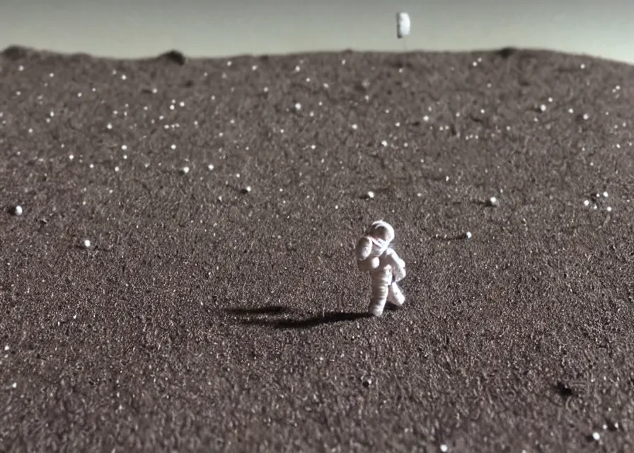 Image similar to astronaut running on moon, earth in background stary sky, claymation