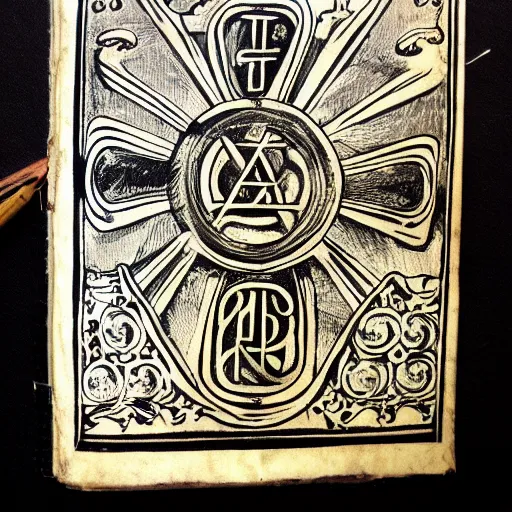 Image similar to magic holy fire iconography old book vintage bible occult rune sketch alchemy ink
