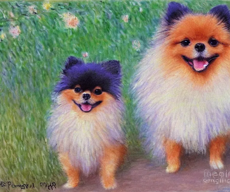 Prompt: pomeranian, cute, monet, water painting