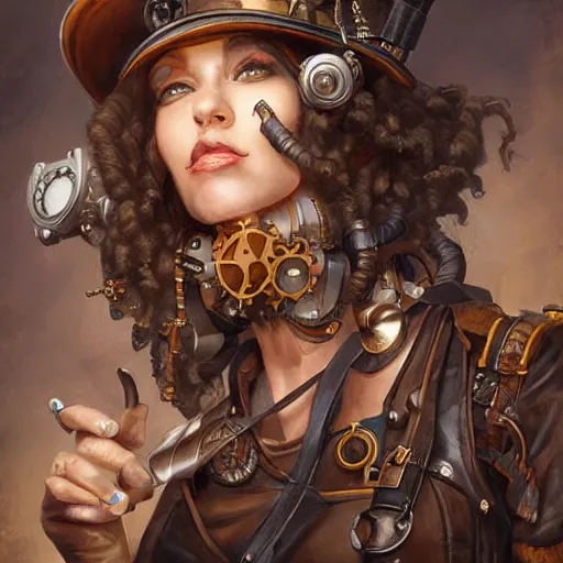 Image similar to steampunk artificer, cute, oil painting, portrait, intricate complexity, rule of thirds, in the style of Adam Paquette, Svetlin Velinov, Daarken, Artgerm, Keith Thompson, and Eric Deschamps, magic the gathering art, character concept