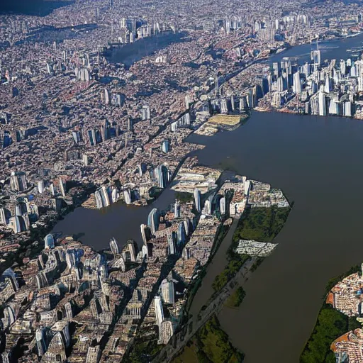 Prompt: aerial photo of sao paulo with a flood of 6 0 meters high, realistic, 4 k