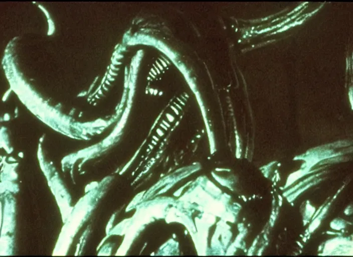 Image similar to Xenomorph in a still from the movie Destroy All Monsters (1968), high quality
