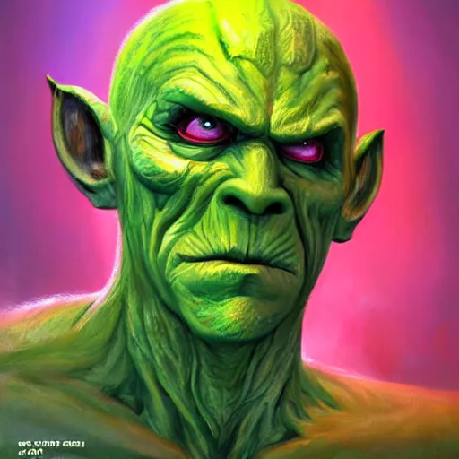 Image similar to bright, colorful, realistic, detailed from Elder Scrolls: shivering isles concept portrait eyeless green monster vermai backlighting, kodachrome, high contrast, highly detailed, sharp focus, digital painting, concept art, illustration, trending on artstation, comic book by Alex Ross and Adam Adamowicz cover art