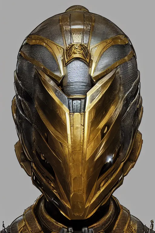 Image similar to realistic render portrait of an intricate armor and helmet, intricate, dystopian toy, sci-fi, extremely detailed, digital painting, sculpted in zbrush, artstation, concept art, smooth, sharp focus, illustration, chiaroscuro lighting, golden ratio, incredible art by artgerm and greg rutkowski and Arsen Asyrankulov and ruan jia