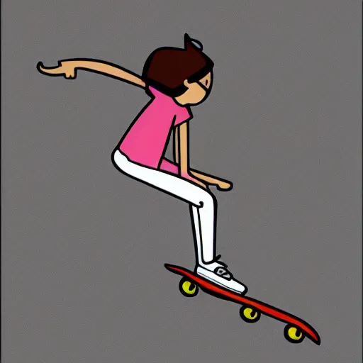 Image similar to stylized illustration of a girl ridin a skateboard with one leg up and the other on the deck going fast, side view