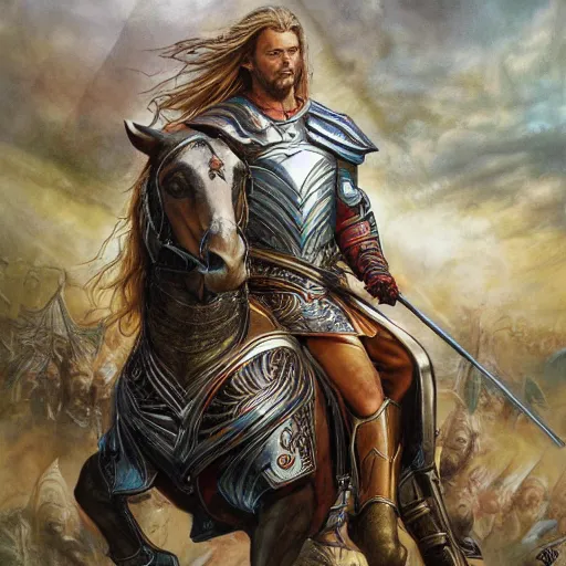 Image similar to noble prince rider Éomer of Rohan by Mark Brooks, Donato Giancola, Victor Nizovtsev, Scarlett Hooft, Graafland, Chris Moore