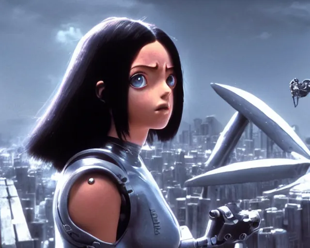 Image similar to a beautiful film still from battle angel alita by panos cosmatos, futuristic, cinematic lighting, highly detailed, photorealistic, high resolution