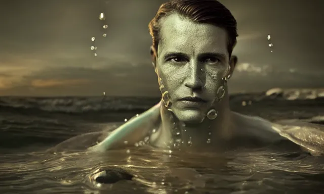 Image similar to full shot of a man made of water, photorealistic, cinematic lighting, 8 k, extremely detailed photograph by jamie baldridge