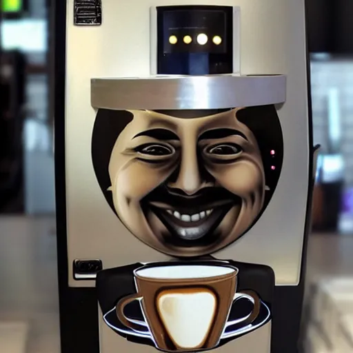 Prompt: face on a humanoid coffee machine