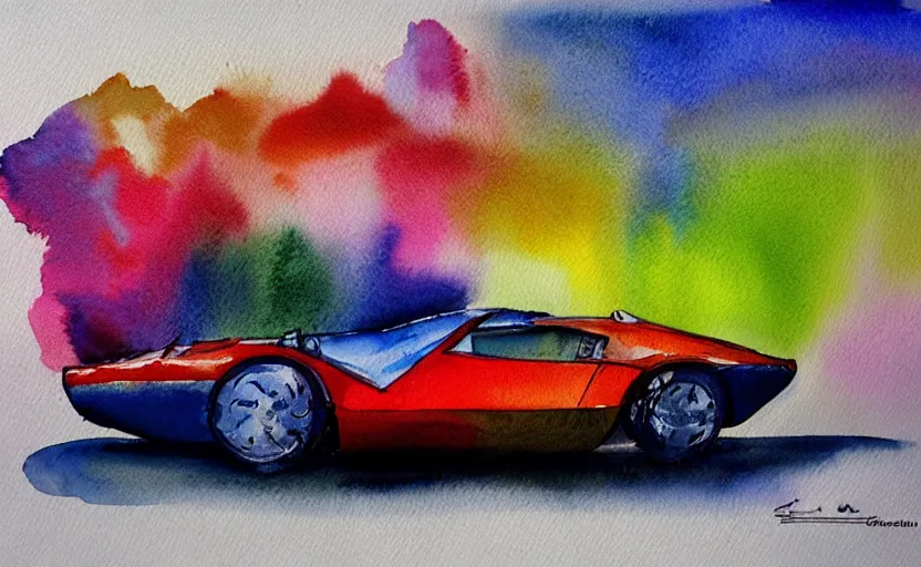 Prompt: colorful watercolor, sport car. by rembrant