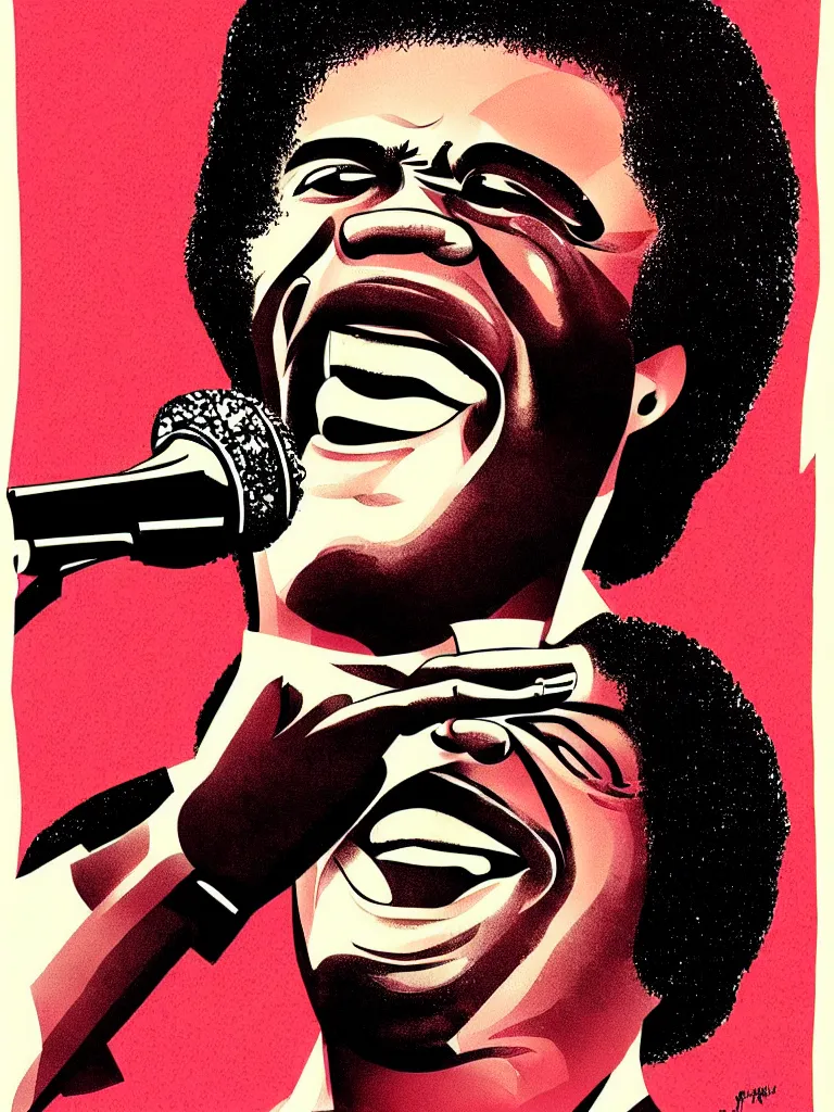 Image similar to illustration of james brown, james brown 7 0 ’ s concert poster, very fine detail, highly detailed, colored illustration, “ superbad ”,