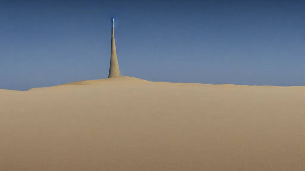 Image similar to patrick j. jones. rutkowski. the last tower looms above the dunes. sand. lonely. isolated. 3 8 4 0 x 2 1 6 0