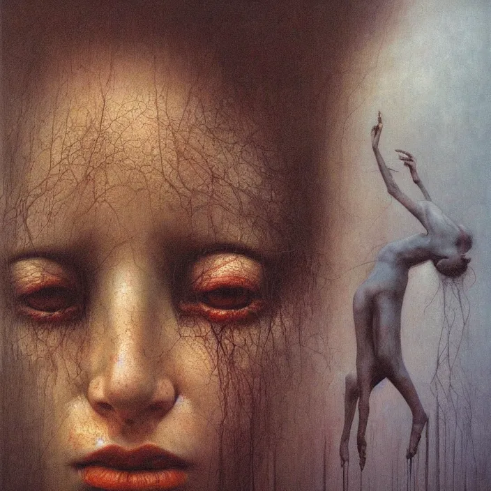 Image similar to beksinski, zdzisław - her eyes wide, oil on canvas