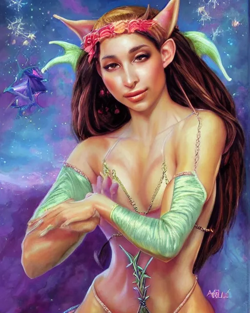 Prompt: abella danger as a beautiful elf princess, oil painting, by laura sava and julie bell