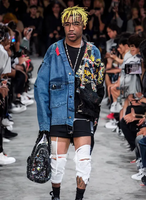 Image similar to hyperrealistic and heavy detailed balenciaga runway show of lil uzi vert, leica sl 2 5 0 mm, vivid color, high quality, high textured, real life