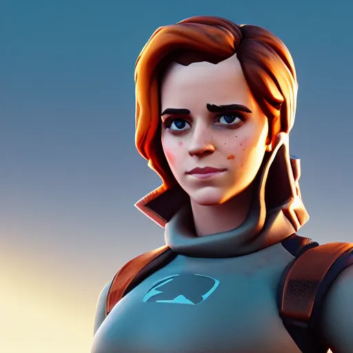 Image similar to textured film grain freckled face subsurface scattering emma watson as a fortnite character cgsociety octane render unreal engine redshift render trending on artstation trending on artstation render blender behance cg superhero