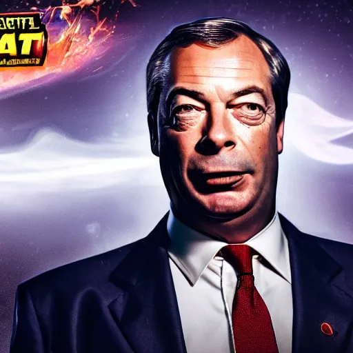 Image similar to nigel farage in mortal kombat, splash art, movie still, detailed face, cinematic lighting, dramatic, octane render, long lens, shallow depth of field, bokeh, anamorphic lens flare, 8 k, hyper detailed, 3 5 mm film grain