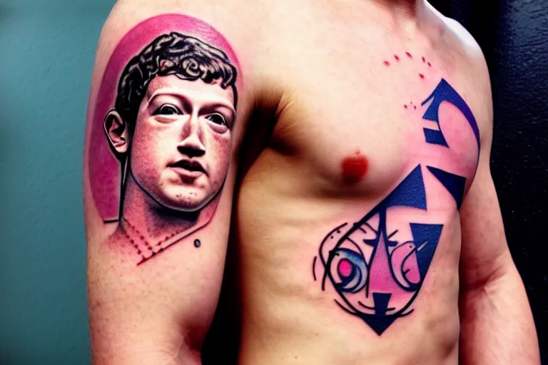 Prompt: muscular mark Zuckerberg with sailor moon tattoos artistic