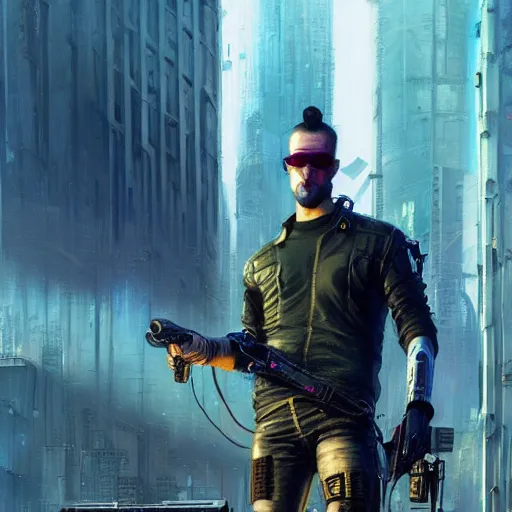 Prompt: cyberpunk, portrait of a beautiful trained cyberpunk mercenary, sunglasses, shag hair, cyberpunk city background, megacity, gorgeous view, dramatic light, depth, high detail, digital art, movie promotional art, painted by seb mckinnon, painted by greg rutkowski, neuromancer, trending on artstation