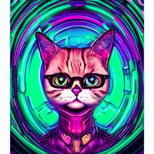 Prompt: interdimensional cat, magical synthwave, digital art trending on artstation