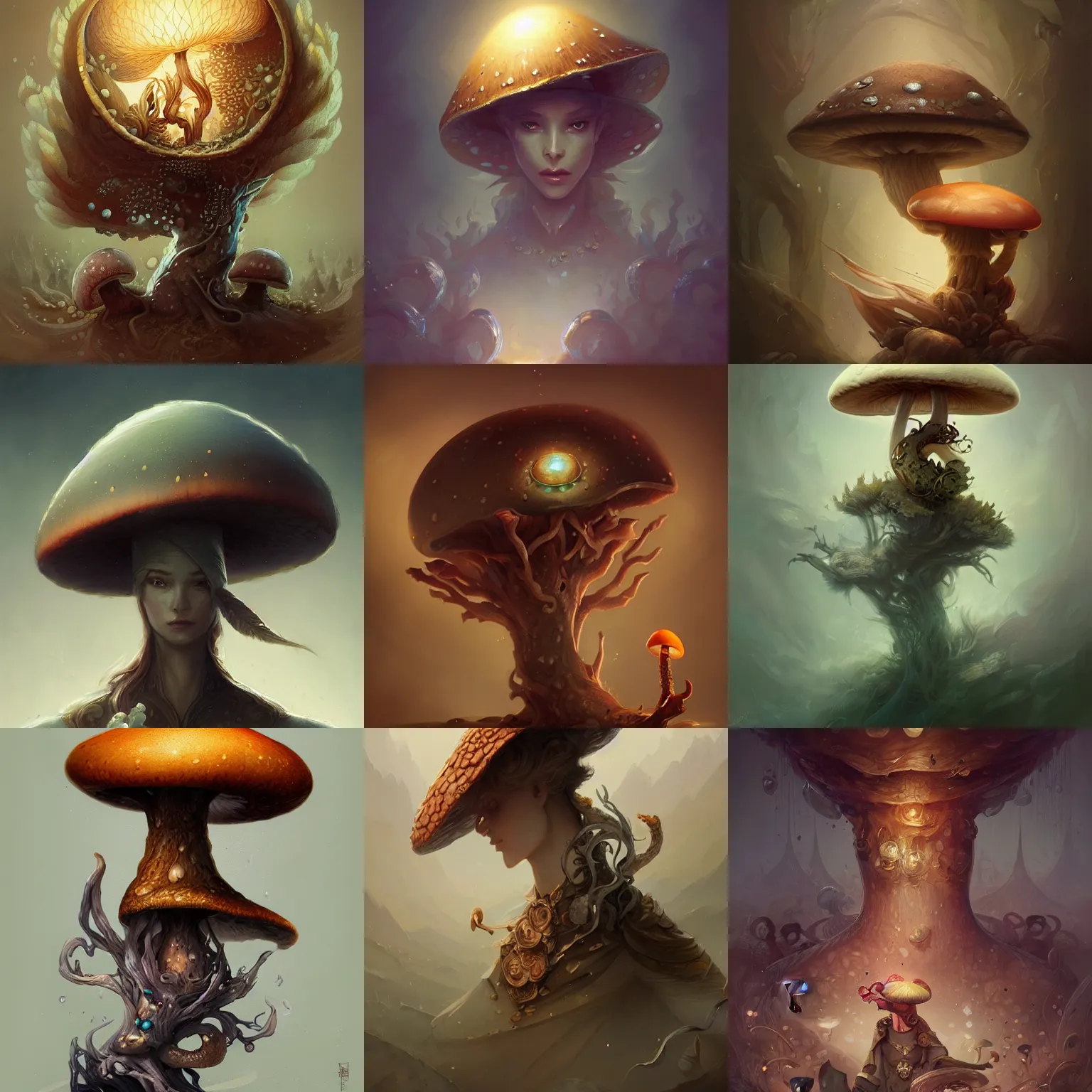 Prompt: a portrait of a mushroom, D&D, fantasy, intricate, elegant, highly detailed, digital painting, artstation, concept art, smooth, sharp focus, illustration, art by Peter Mohrbacher, Peter Mohrbacher