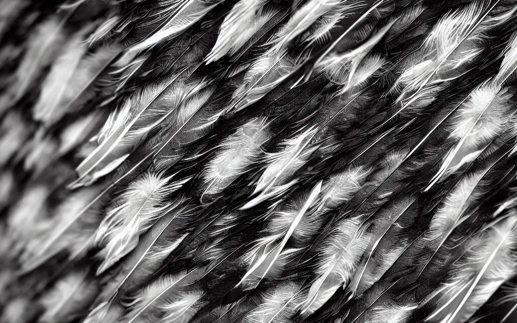 Image similar to close up of feathers, high contrast cinematic lighting, ambient occlusion render, duotone, detailed