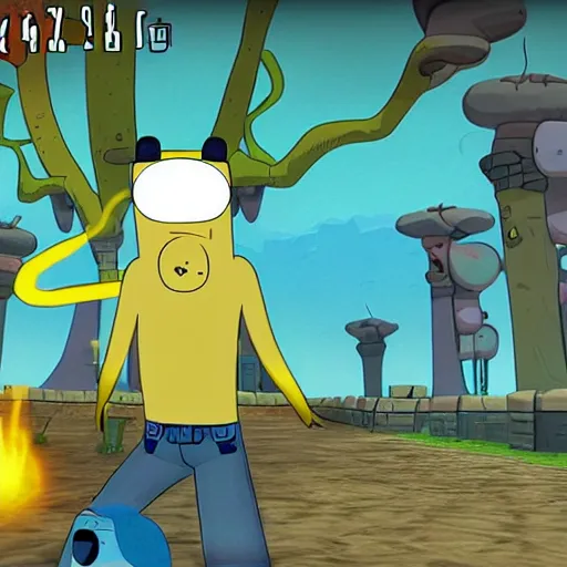 Prompt: adventure time as PS2 first person shooter, screenshot