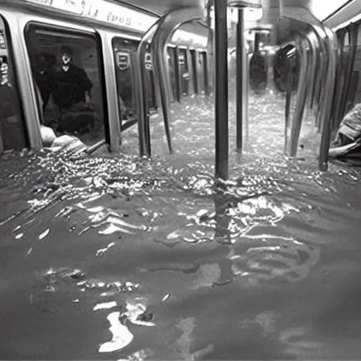 Image similar to flooded subway car, surreal,