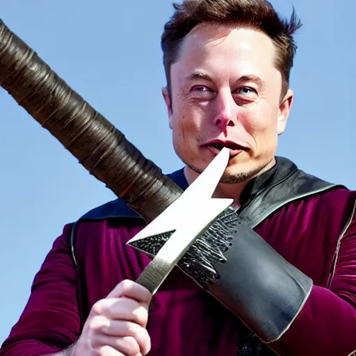 Prompt: Elon Musk wearing a wizard outfit and holding a magic staff, highly detailed, high quality, HD, 4k, 8k, Canon 300mm, professional photographer, 40mp, lifelike, top-rated, award winning, realistic, sharp, no blur, edited, corrected, trending