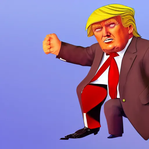 Image similar to Donald Trump getting absolutely destroyed as a Fornite Character, game art, digital art, PC-gaming, 8k, trending,