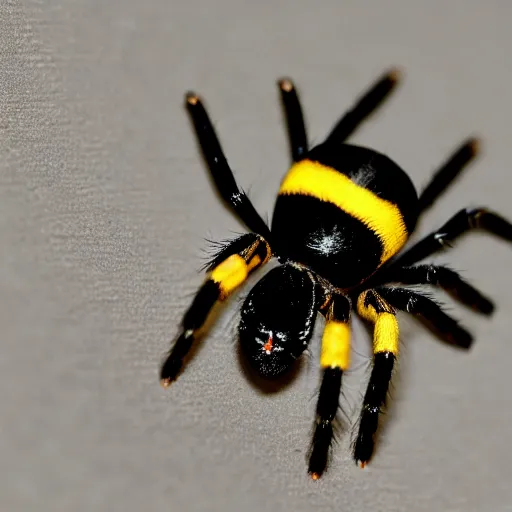 Image similar to a spider with black legs and a yellow body