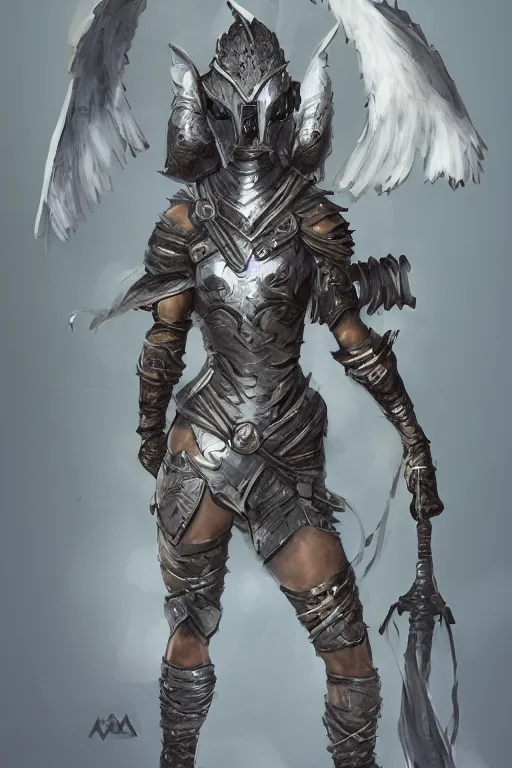 Image similar to female adventurer in tight full - body sticky note stack chainmail - style armor and a white porcelain crow mask, trending in artstation, japanese, artstation, establishing shot