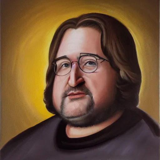 Image similar to Saint Gabe Newell. Oil, Painting.