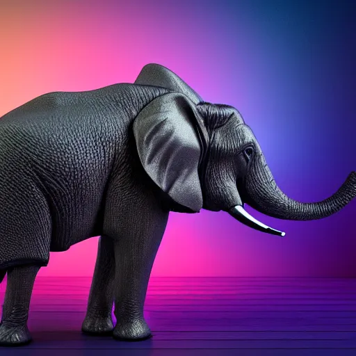 Image similar to synthwave elephant, sharp focus, 8 k, high details, gray backdrop