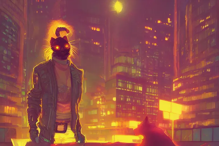 Prompt: cyberpunk ginger cat in the city, neon backlighting, digital art, trending on artstation, fanart, by kawacy